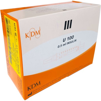 Инсулиновые шприцы KDM U-100 0.5 мл с интегрированной иглой 29G,