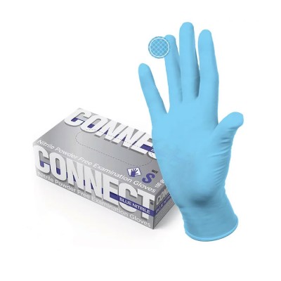 Connect Blue Nitrile нитриловые перчатки неопудренные смотровые, 50 пар (фотография)